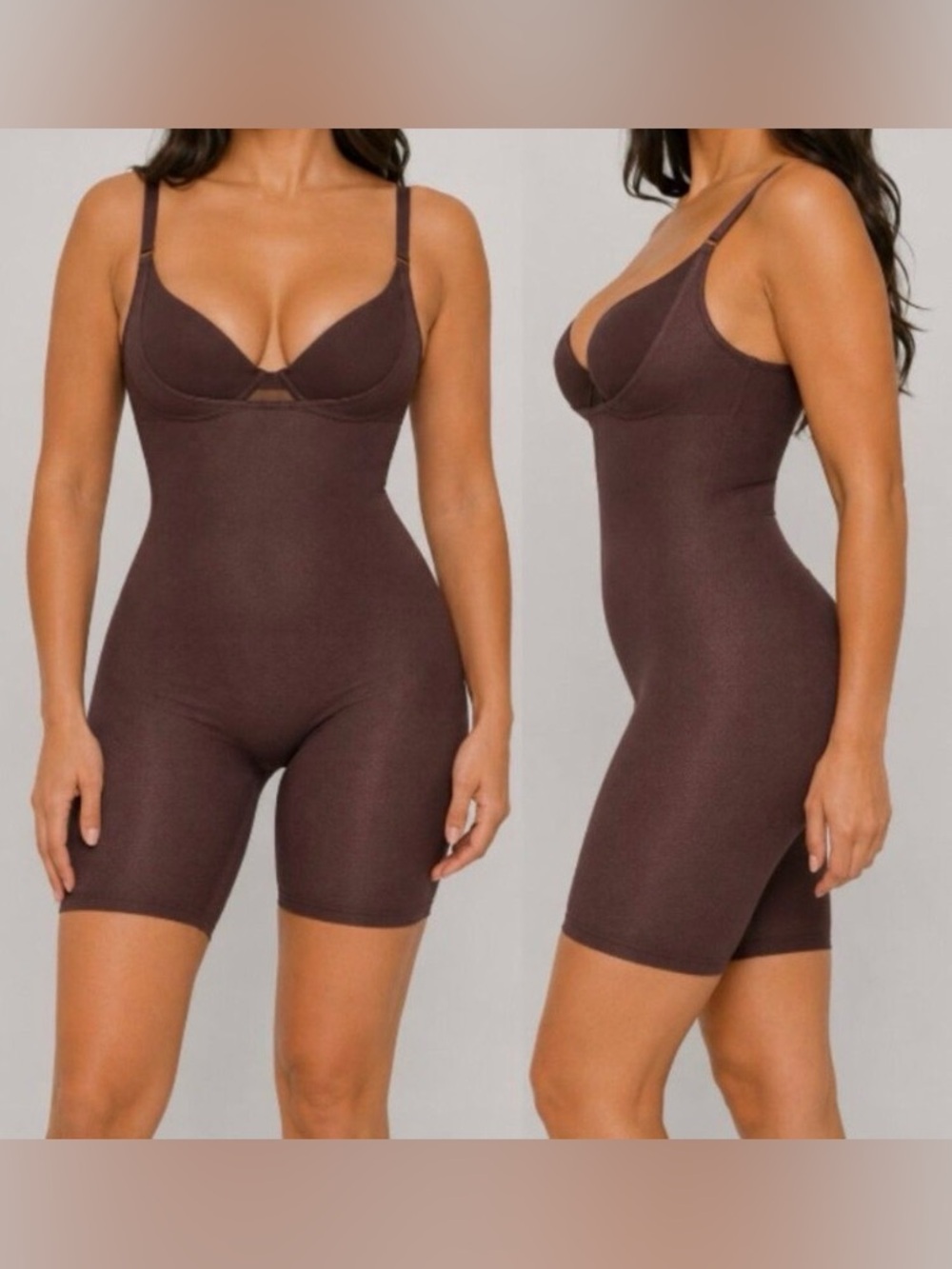 🤎 SKIMS Sheer Sculpt Open Bust Mid Thigh Bodysuit | Cocoa | XXS | NWT 🏷️